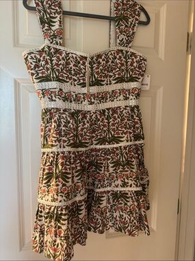 SAYLOR Floral Printed Cotton Mini Dress in Olive, Coral & Cream